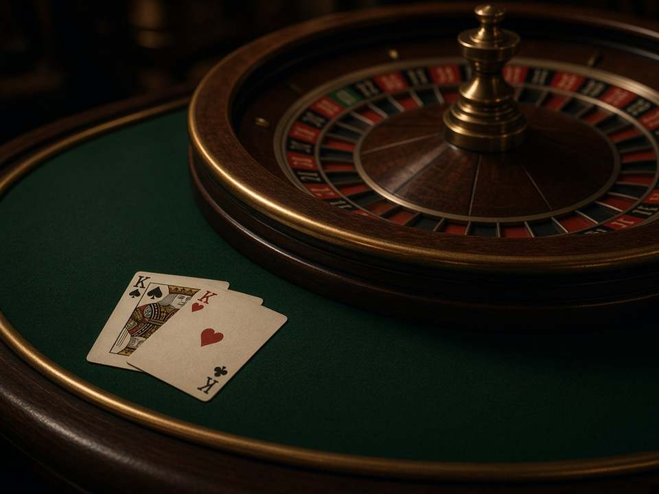 Roulette européenne et cartes sur le tapis vert de DineryWaiter